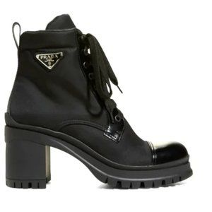 (7-7.5) Prada Re-Nylon and Leather Combat Boot Block Heel W/ DUST BAGS